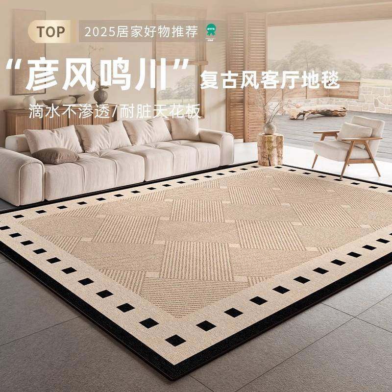地毯水客厅2025新款法式中古耐脏免qr170201洗可擦沙室发卧床边垫
