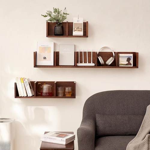 墙上置书全架玄关物收纳架实木壁挂式DS-A3UV-架杂志架子复古格子