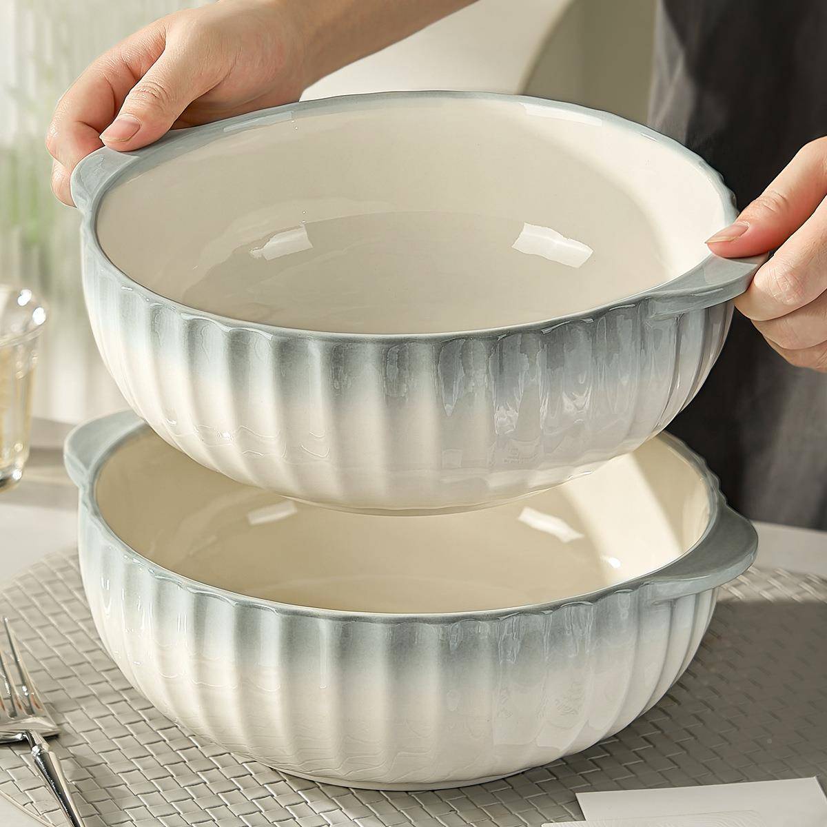 盆碗新款双耳汤碗酸菜用鱼家汤面碗WXS感盆无大大号大碗陶汤瓷