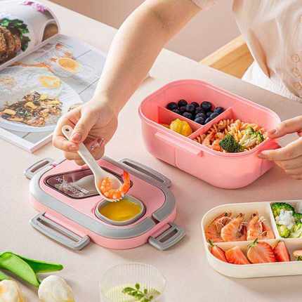双层提手饭盒 塑料分格学生上班族便当盒大容量可微波饭盒
