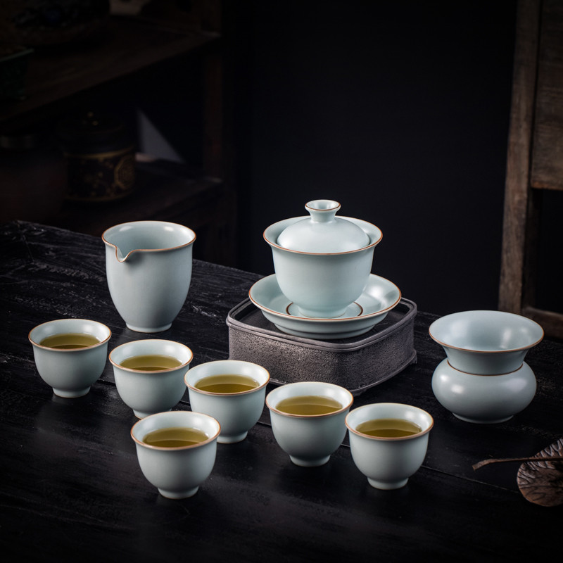 寻忆汝窑盖碗茶具套装轻奢高档家用中式汝瓷泡茶壶功夫茶杯礼盒