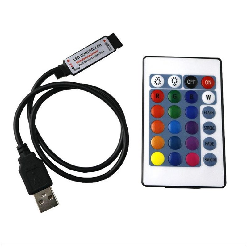 红外24键迷你USB LED灯条灯带简易5-24V USB RGB控制器七彩调光