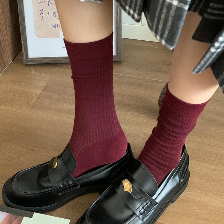 安可拉红袜子女春秋堆堆袜