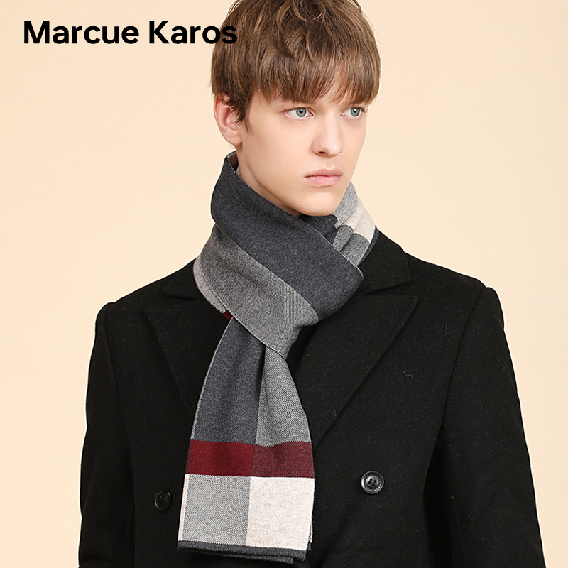 MarcueKaros羊毛格子围巾男秋冬