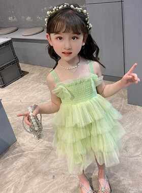 绿色夏季吊带洋气裙夏连衣裙儿童蛋糕纱裙超仙女童韩版女孩