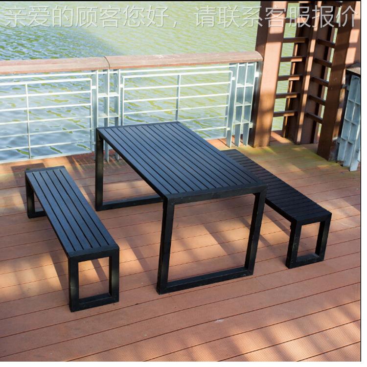 户外木质野餐桌椅庭院休闲家具小区简约棋牌桌户外塑木套桌椅组合