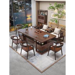 乌金木大板实木罗汉床茶桌椅组合新中式办公室家用功夫禅意泡茶台