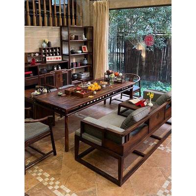 新中式全实木茶几黑胡桃木简约家居小客厅布艺沙发罗汉床茶几
