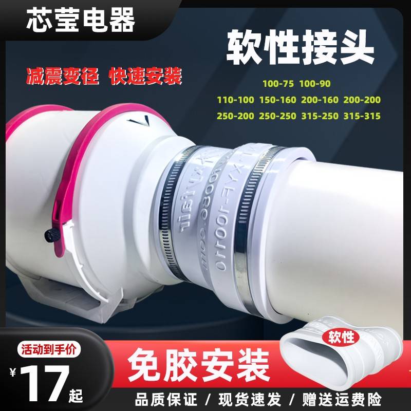 新风系统管道风机连接件软性接头pvc管软接头100变110mm减震密封