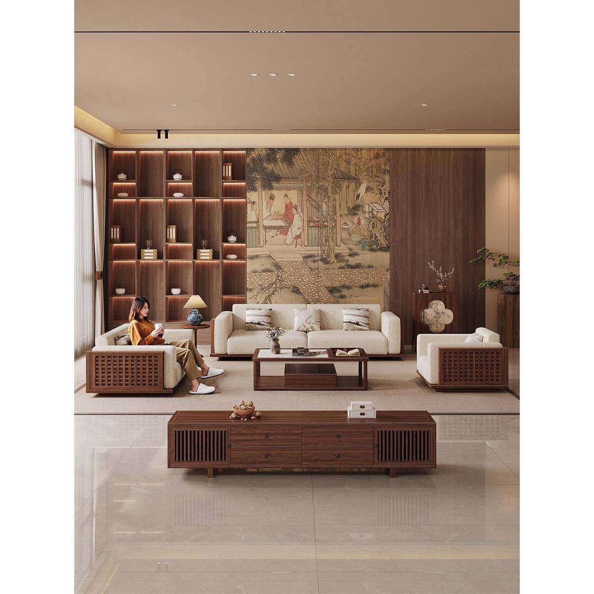 新中式实木加软包沙发组合北美黑胡桃2025款宋氏美学禅意客厅家具,住宅家具,实木沙发,淘宝优惠券,粉丝福利购,淘宝优惠卷