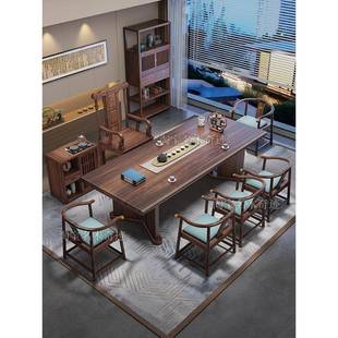 乌金木实木大板茶桌椅罗汉床组合新中式新款高端办公室家用茶台
