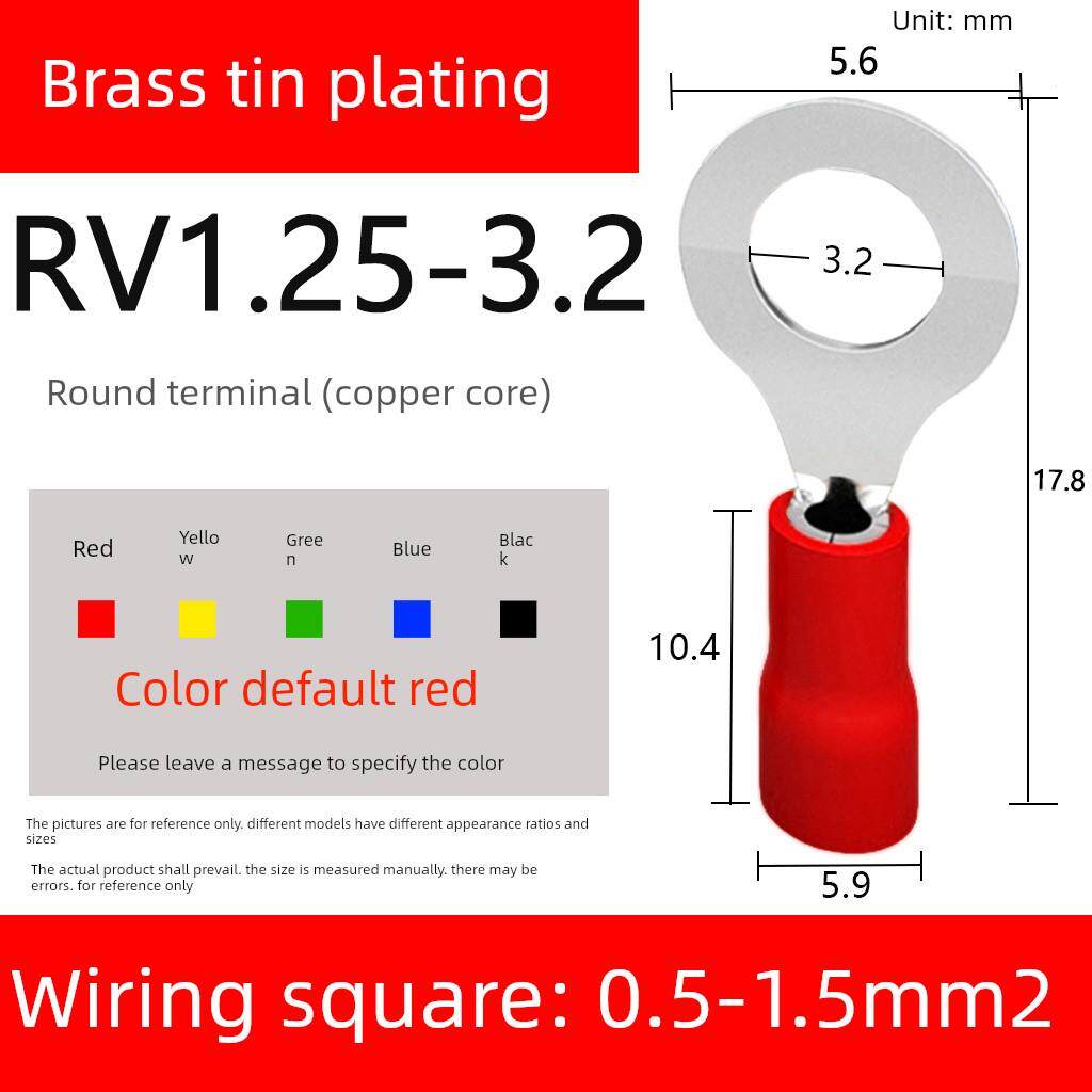 Rv1.25-3.2/4/6/8欧洲预绝缘冷压端子座2/3.5-3/5圆形o形铜线耳