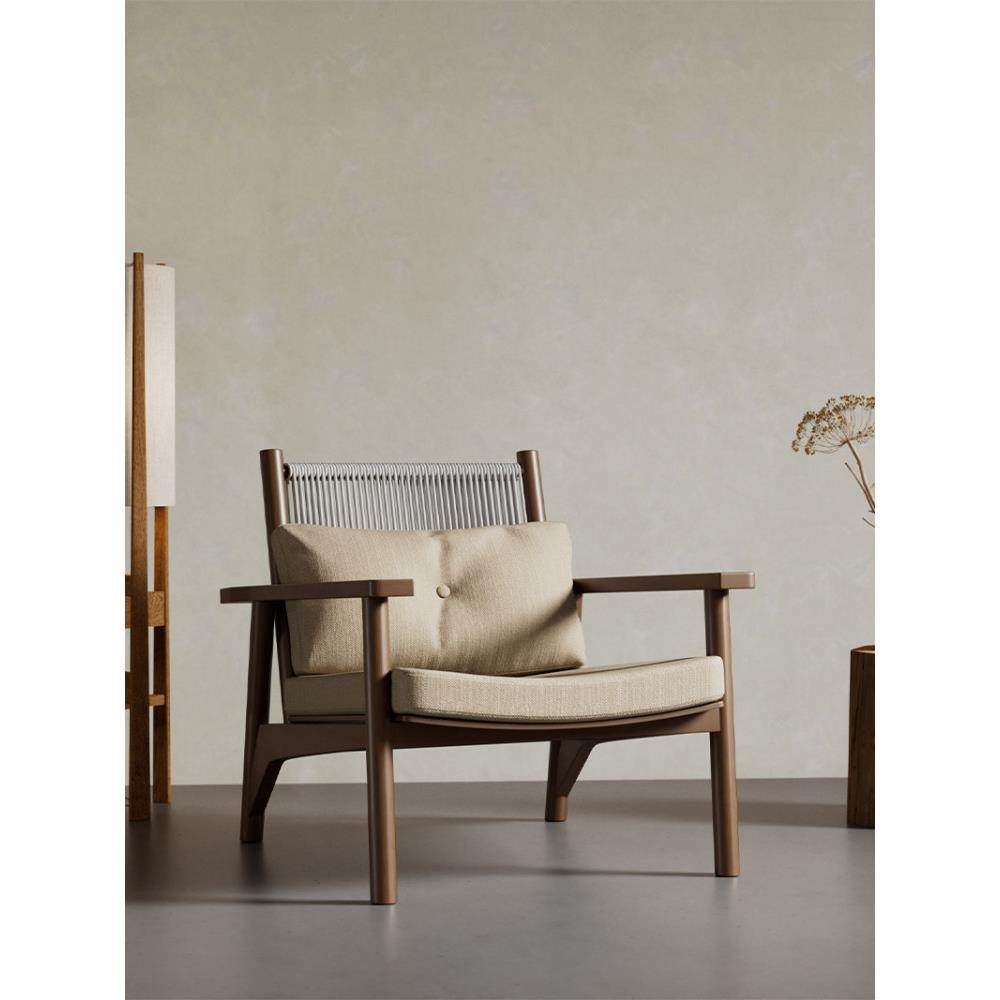 中古风实木客厅单人沙发椅民宿阳台酒店休闲懒人躺椅覆古中式侘寂