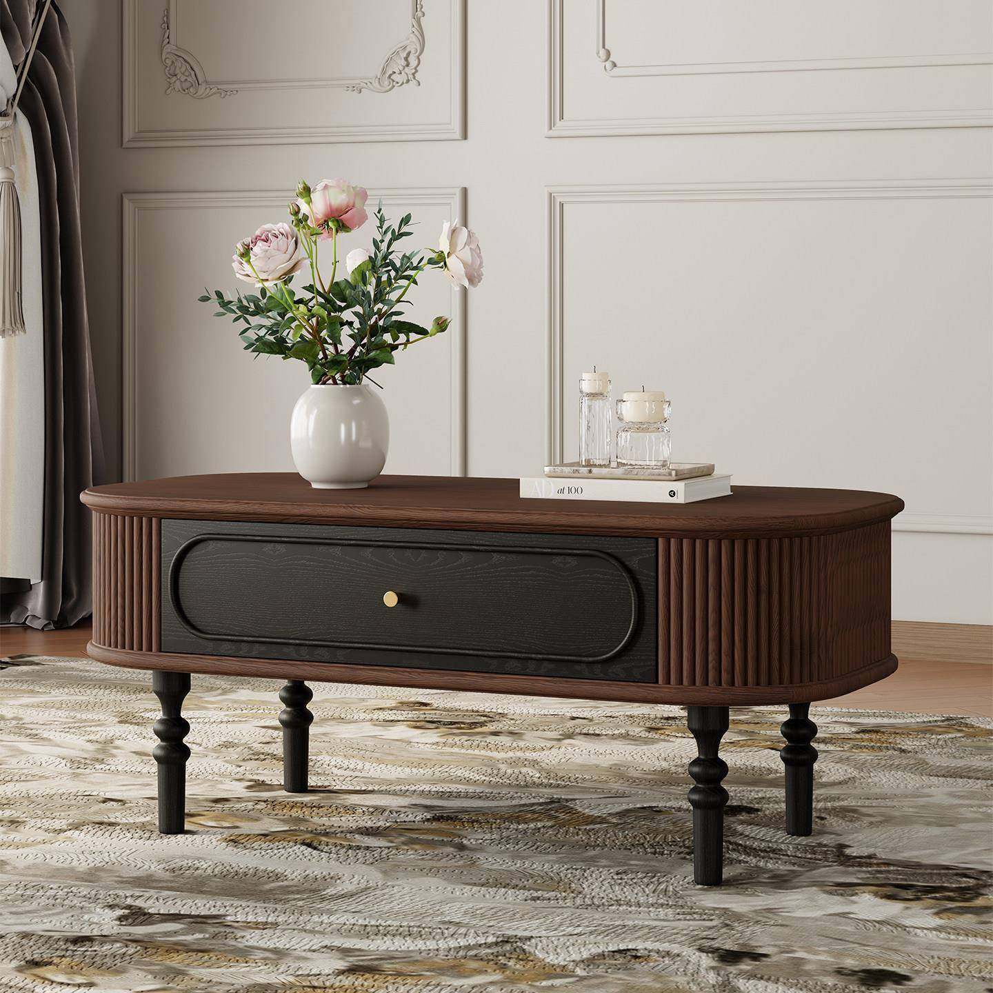 涟漪茶几/法式复古实木客厅茶台中古风小户型家用四脚带抽屉方几,住宅家具,茶几,淘宝优惠券,粉丝福利购,淘宝优惠卷