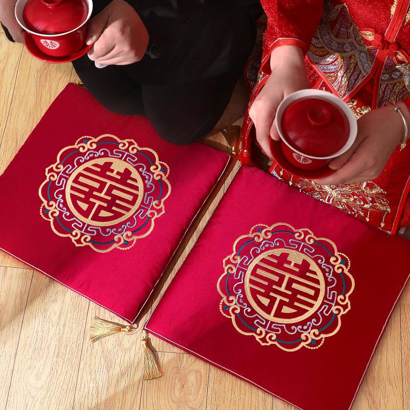 速发敬茶结婚跪垫一喜子娘改口坐福垫婚礼跪拜地垫敬酒对垫新婚庆