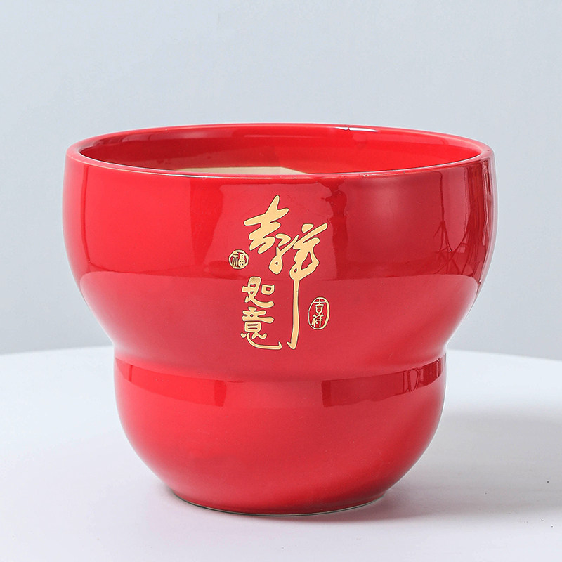 速发红色陶瓷花盆家用新中式吉兰喜庆君子兰蝴蝶祥盆栽口径盆大盆