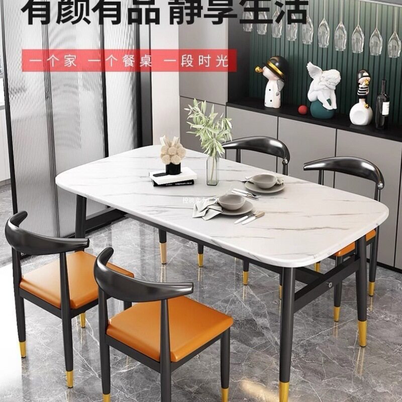 轻奢仿大理石长方形商用餐桌椅