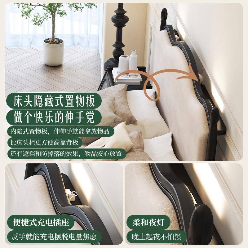 小复古古美式法式中古储物床主卧室户型极简床床复风橡床胶木OOR