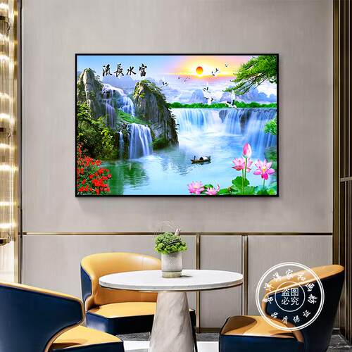山水风流水生财客厅沙饰发背景装画玄过道餐F769H76S厅办关公景室