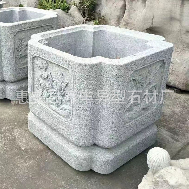 石雕鱼缸水缸青石仿古庭院花园阳台养鱼水槽圆缸摆件户外石头花盆