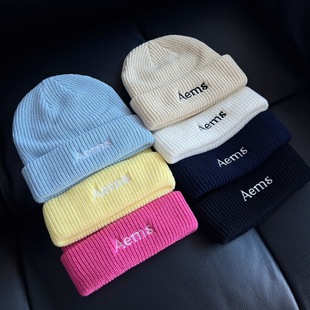 春野森川 韩国字母刺绣针织帽男女秋冬保暖护耳套头帽