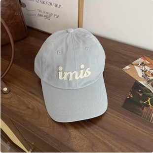 春野森川｜字母版复古浅蓝色棒球帽 鸭舌帽女宽帽檐显脸小春夏新