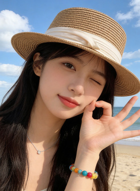 春野森川｜法式平顶防晒草帽女2026新款夏季海边度假沙滩帽防