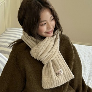 春野森川 韩国原单纯色竖条围巾女温柔燕麦色简约加厚保暖护颈