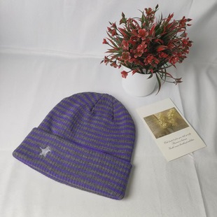 春野森川｜原创小众设计师款 百搭显 星星条纹复古针织帽子女秋冬季