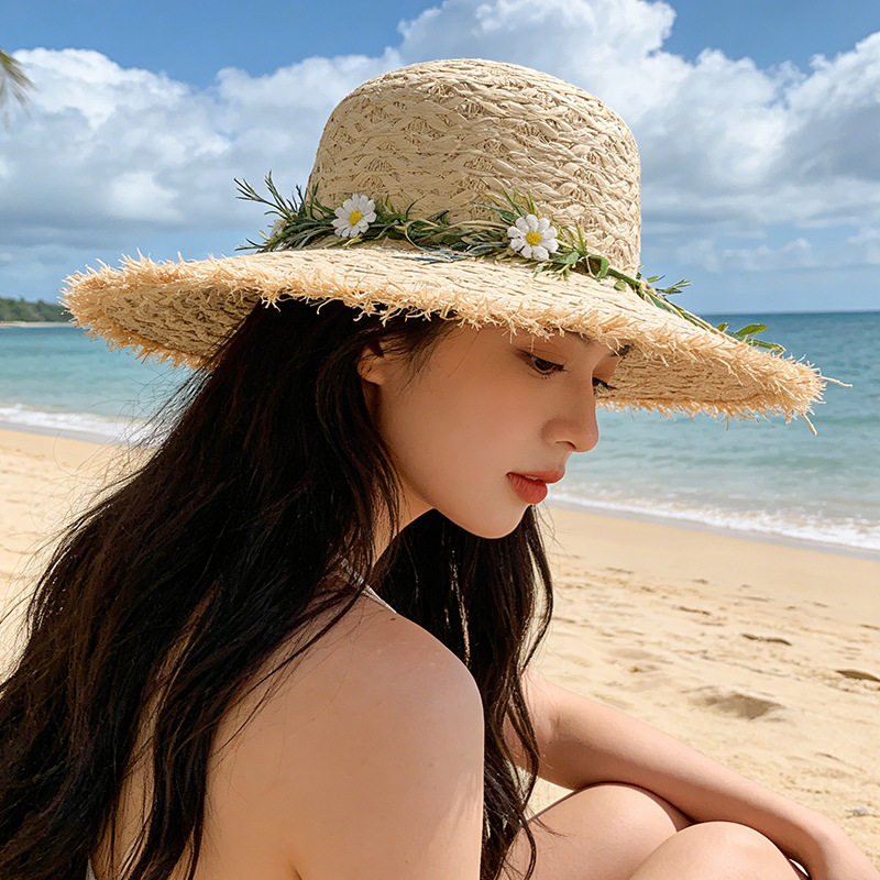 春野森川｜花环帽子女手工春夏海边出游编织草帽户外度假百搭大檐图片