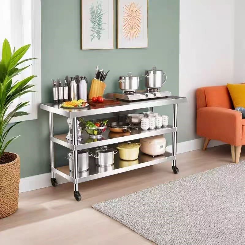 可移动工作台加厚不锈s钢操作台微波炉烤箱收纳带轮子切菜台,厨房/烹饪用具,微波炉置物架,淘宝优惠券,粉丝福利购,淘宝优惠卷
