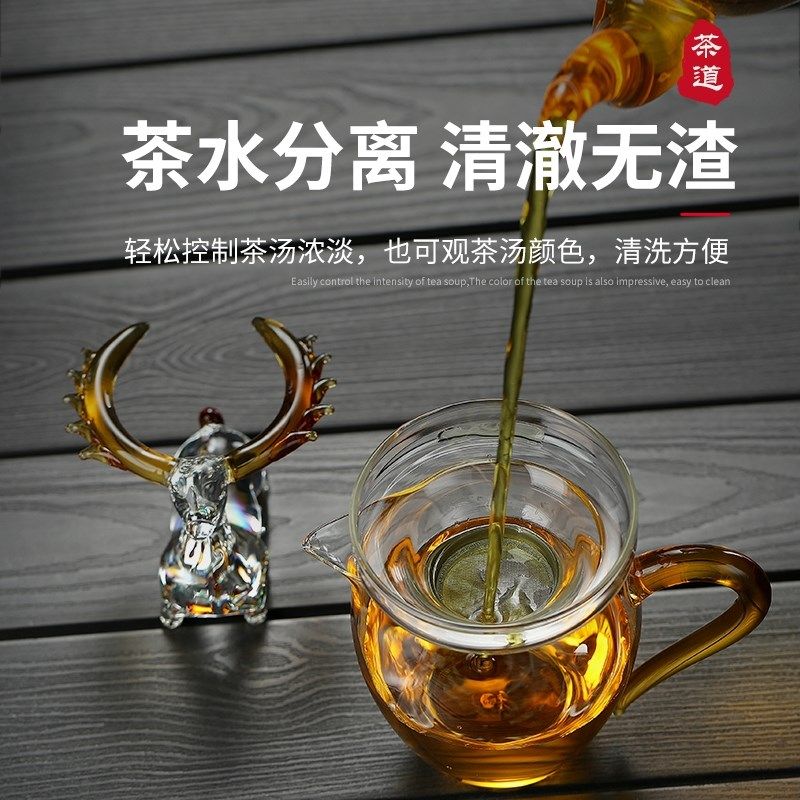 玻璃茶滤超细小鹿茶漏托架手工茶器公道杯过滤器V不锈钢福禄滤网图片
