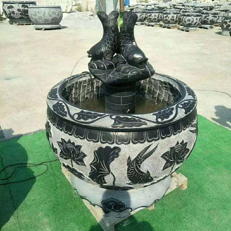 青石仿古做旧花盆石雕花草雕刻水钵鱼缸仿古庭院养鱼池装饰摆件