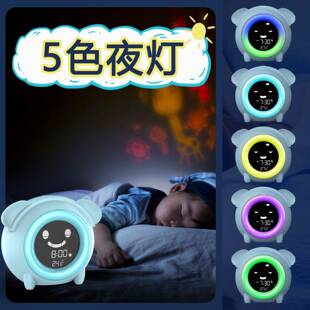 儿童睡眠唤醒钟创意数字电子钟带小夜灯 卡通猫迷你闹钟2025新款