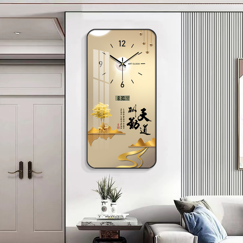 钟表挂钟客厅时尚带温度日历静音家用玄关时钟挂画走廊过道挂墙表