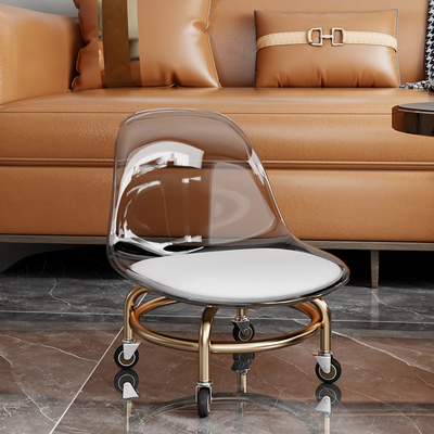 带轮家用滑轮矮凳静音儿童椅子客厅透明滑动板凳万向轮小凳子成人