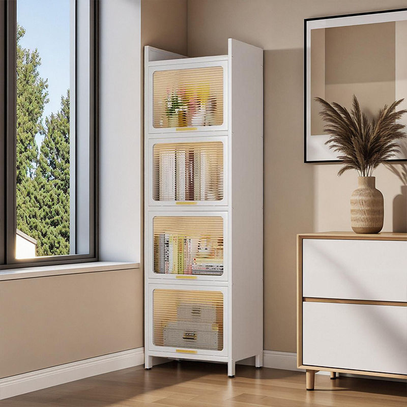 夹缝书柜钢制家用儿童防尘书架卧室落地置物收纳柜客厅带门储物柜