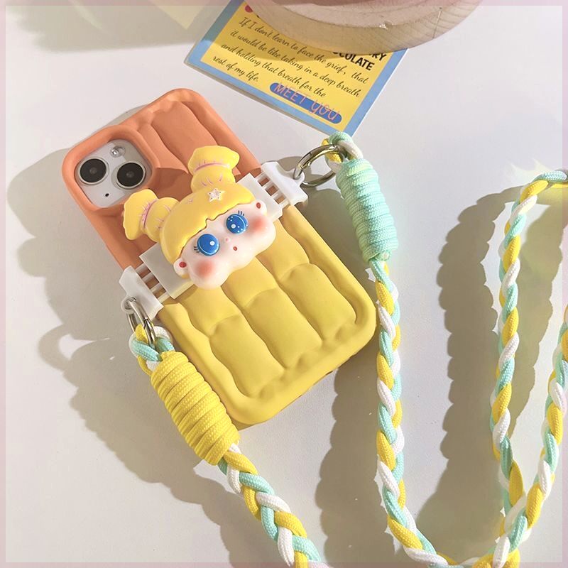 手机防掉神器创意小众扎辫女孩背夹斜跨链挂脖带通用壳侧挂挂绳潮