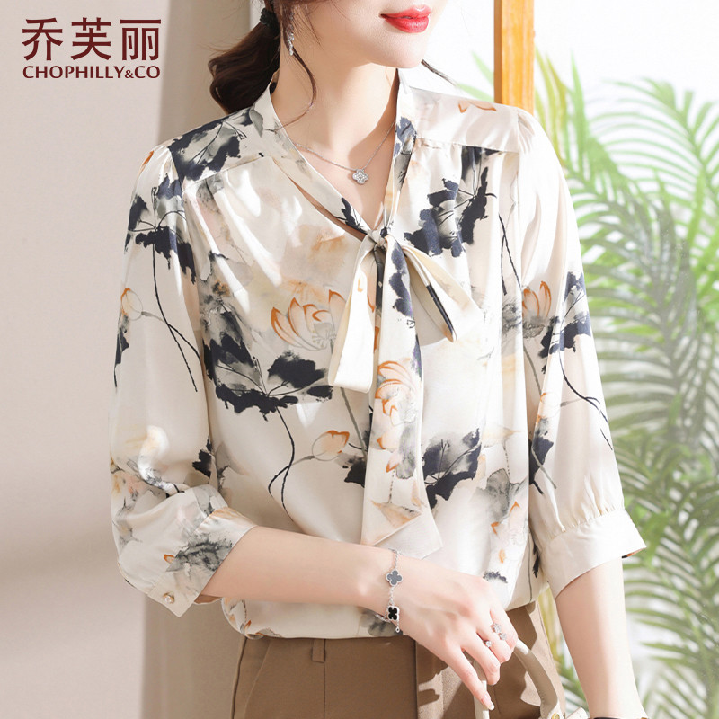 中年妈妈夏装套装洋气雪纺小衫2025新款中老年女装春秋七分袖上衣
