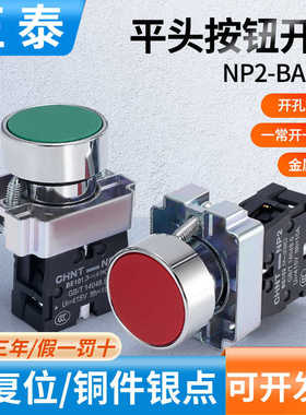 自复位平头按钮开关NP2-BA42 31 35 45 51绿色指示灯一开一闭