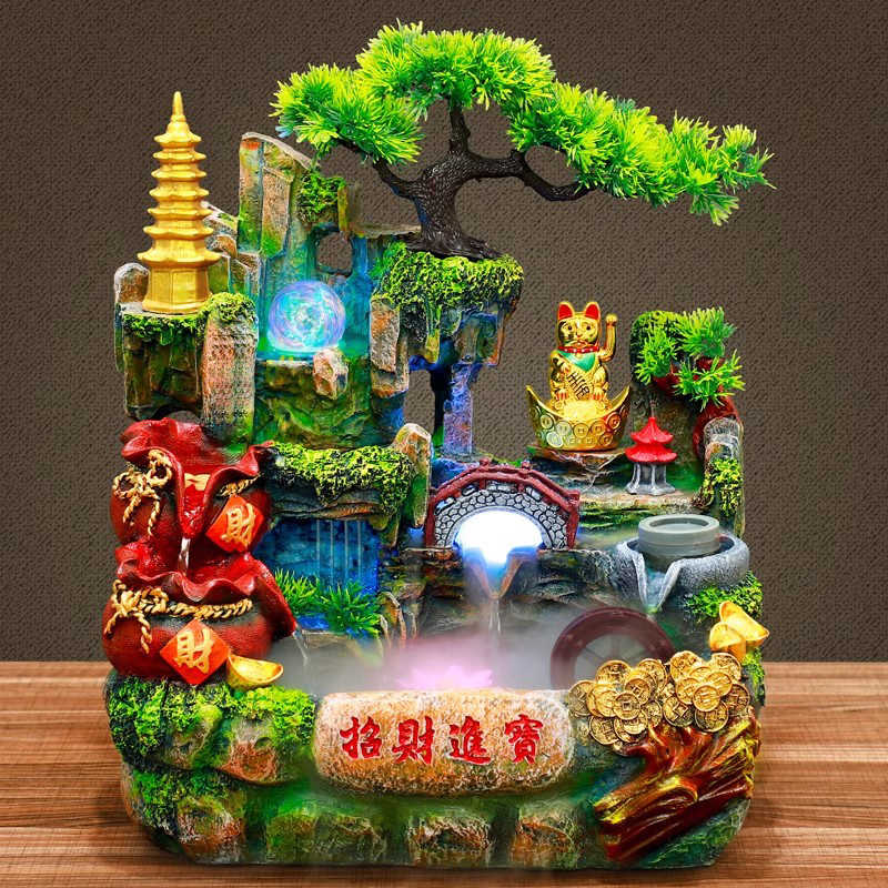 开业假山礼物贺礼流水喷泉生财礼摆件高档招财猫循环水招财进宝