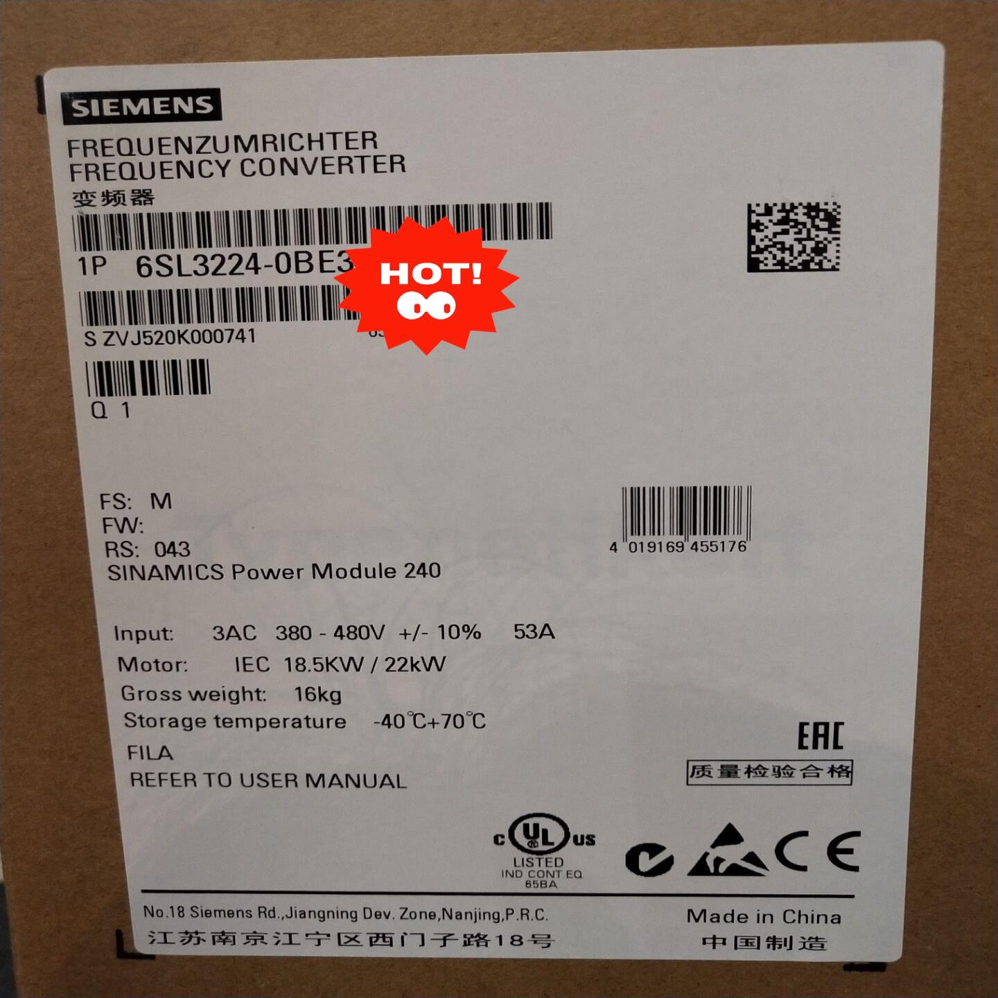 有货！6SL3224-0BE23-0AA0西门子变频器全新原~议价
