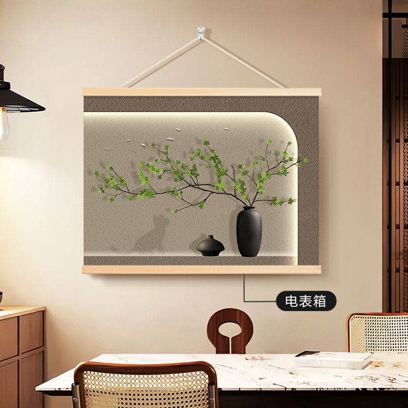 电表箱装饰画免打孔配电箱空开箱电盒子遮挡挂画客厅挂绳卷轴壁画