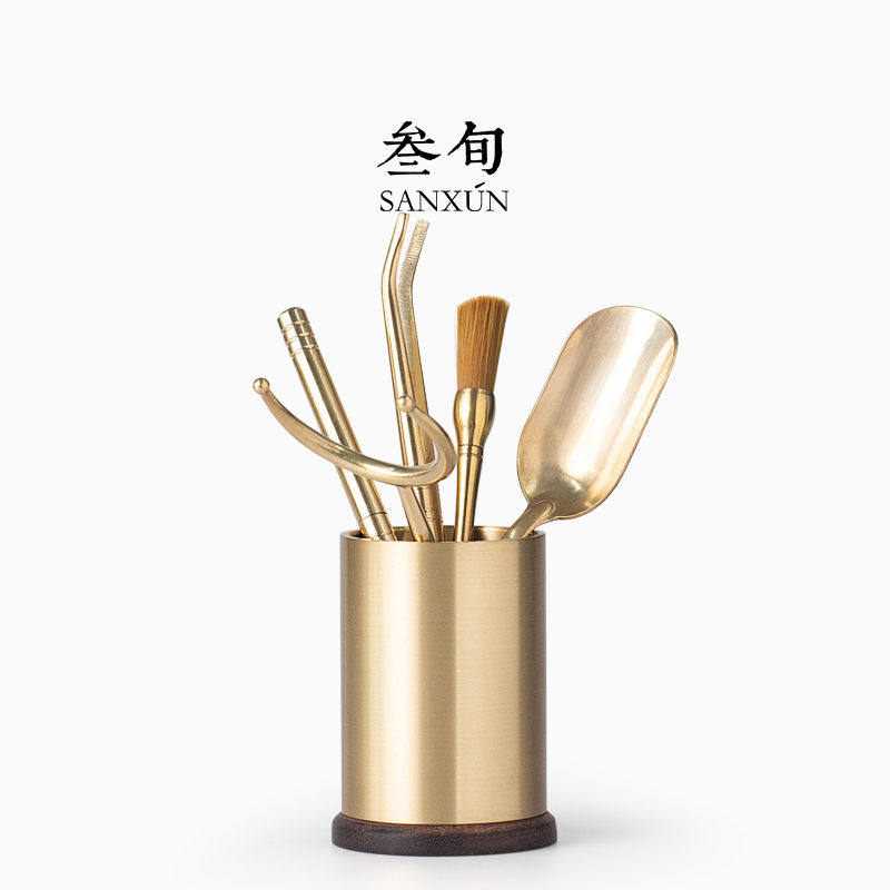 叁旬金缕茶道六君子套装功夫茶具配件家用黑檀木黄铜茶勺茶夹轻奢