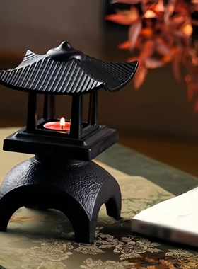 复古怀旧铸铁烛台灯座中式禅意熏香座摆件铁艺装饰老式酥油蜡烛台