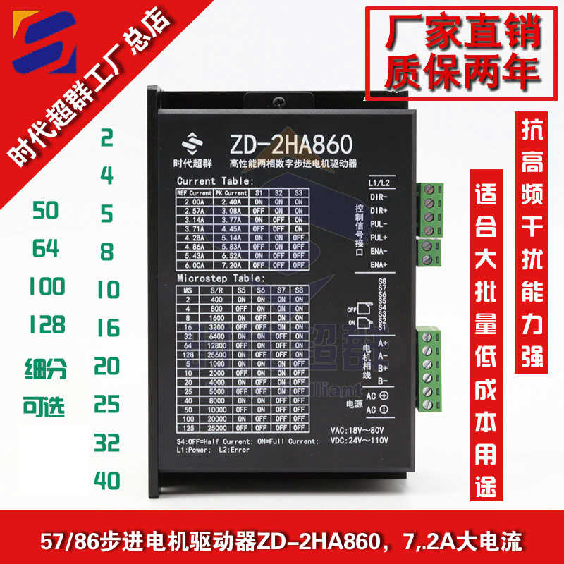 时代超群57/86两相步进驱动器ZD-2HA860大电流7.2A128细分DMA860H