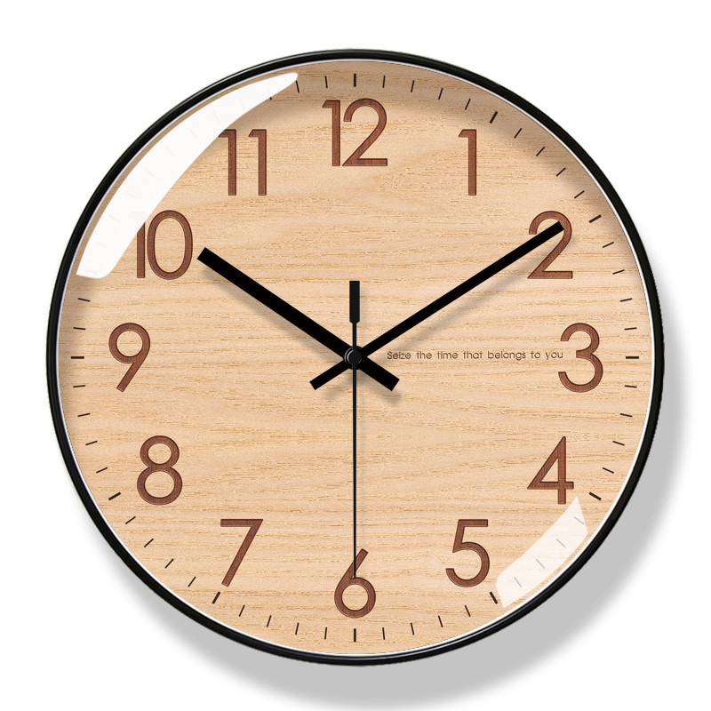 易普拉6857木质纹理挂钟客厅钟表时尚艺术时钟挂表静音扫秒石英钟
