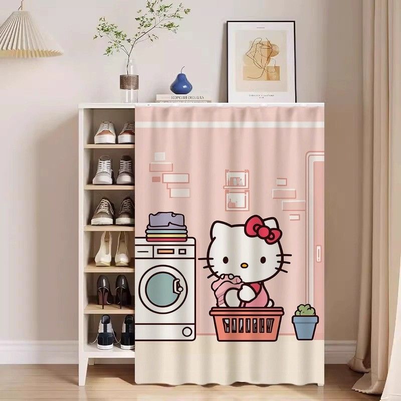 卡通凯蒂猫柜子遮挡帘hellokitty儿童书柜衣柜防尘门帘鞋柜隔断帘