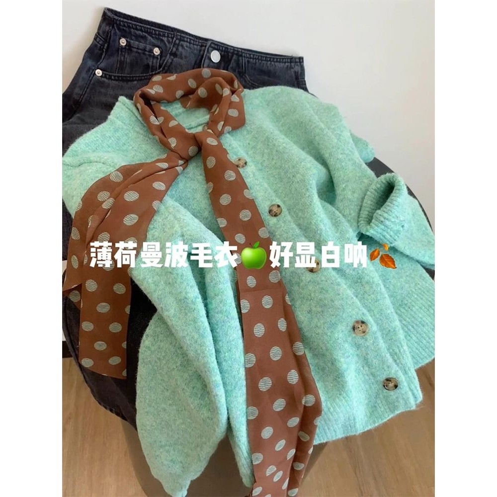 薄荷绿色叠穿毛衣外套女2025年韩系超好看针织开衫上衣原创爆款