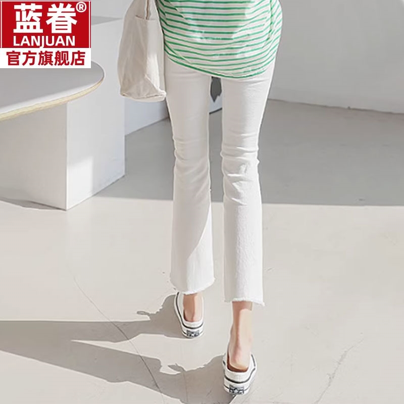 白色九分微喇叭牛仔裤女2025年夏季薄款小个子高腰显瘦八分裤春秋